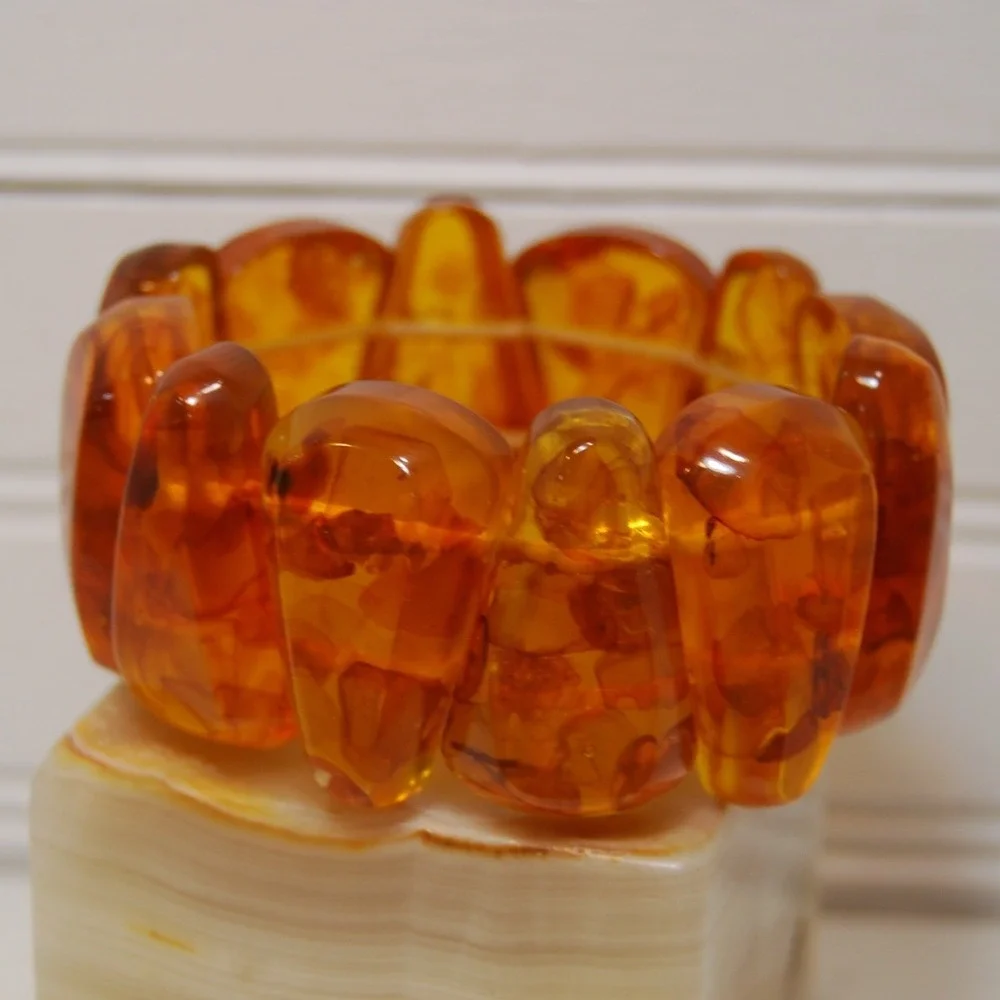 Vintage cuff Bracelet‎ Tortoise Shell Bakelite beaded jewelry elastic Chunky 70s